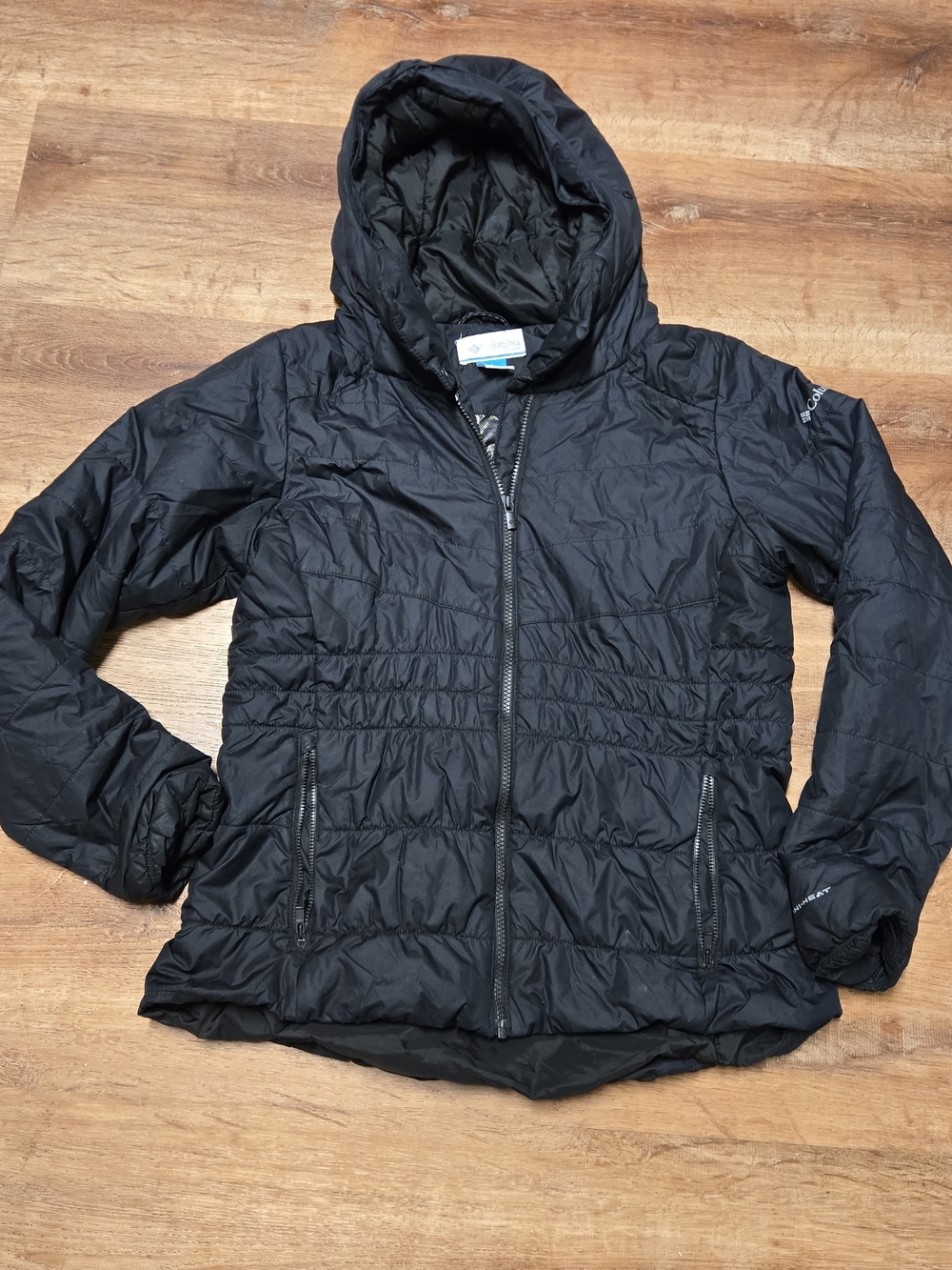 Columbia Women's Black Hooded  Puffer Jacket Medium Omni-heat